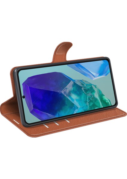 Samsung Galaxy M55 5g Kılıf Litchi Doku Kart Yuvası Deri Telefon Kılıfı Cüzdan-Kahverengi (Yurt Dışından)