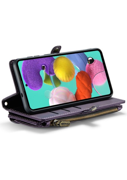 Caseme Samsung Galaxy A51 4g SM-A515 Deri Kılıf Fermuarlı Cüzdan Telefon Kapağı-Mor (Yurt Dışından)
