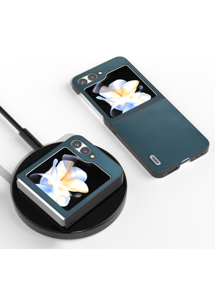 Abeel Samsung Galaxy Z Flip6 5g Kılıf Hakiki Inek Deri Kaplamalı Pc Katlanır Telefon Kapağı-Yeşil (Yurt Dışından)