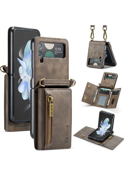 Dg.mıng Samsung Galaxy Z Flip4 5g Kılıf Rfıd Engelleme Pu Deri + Pc Katlanır Telefon Kapağı-Kahve (Yurt Dışından)