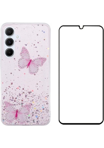 Wanlonfeng Aw Serisi Samsung Galaxy A35 5g Kılıf Sparkle Tpu Telefon Kapağı Temperli Cam Filmi-Pembe (Yurt Dışından)