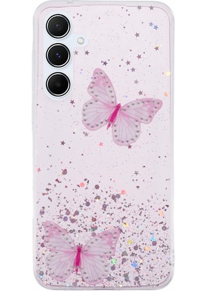 Wanlonfeng Aw Serisi Samsung Galaxy A35 5g Kılıf Sparkle Tpu Telefon Kapağı Temperli Cam Filmi-Pembe (Yurt Dışından)