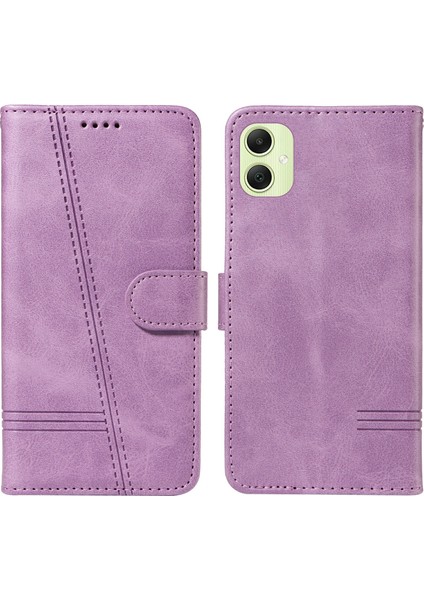 Samsung Galaxy A05 4g Kılıf 3 Kart Yuvalı Cüzdan T Şekilli Çizgili Deri Kılıf-Açık Mor (Yurt Dışından)