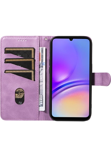 Samsung Galaxy A05 4g Kılıf 3 Kart Yuvalı Cüzdan T Şekilli Çizgili Deri Kılıf-Açık Mor (Yurt Dışından)
