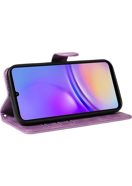 Samsung Galaxy A05 4g Kılıf 3 Kart Yuvalı Cüzdan T Şekilli Çizgili Deri Kılıf-Açık Mor (Yurt Dışından)