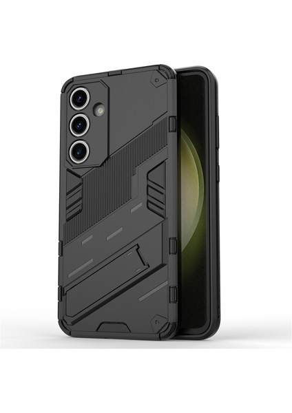Samsung Galaxy S24 Fe Kılıf Kickstand Hibrit Sert Pc Yumuşak Tpu Telefon Kapağı-Siyah (Yurt Dışından)