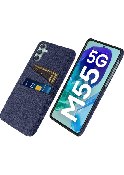 Samsung Galaxy M55 5g Kılıf Çift Kart Yuvaları Pc+Kumaş Telefon Kapağı-Mavi (Yurt Dışından)