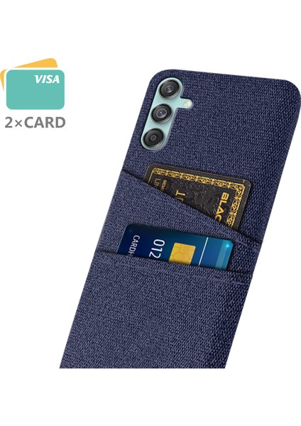 Samsung Galaxy M55 5g Kılıf Çift Kart Yuvaları Pc+Kumaş Telefon Kapağı-Mavi (Yurt Dışından)