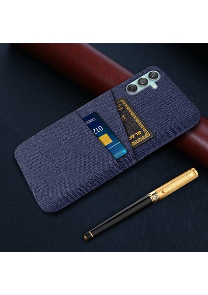 Samsung Galaxy M55 5g Kılıf Çift Kart Yuvaları Pc+Kumaş Telefon Kapağı-Mavi (Yurt Dışından)