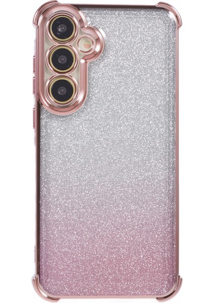 Samsung Galaxy S24 Tpu Kılıf Aşk Kalp Desenli Çerçeve Simli Telefon Kapağı-Pembe (Yurt Dışından)