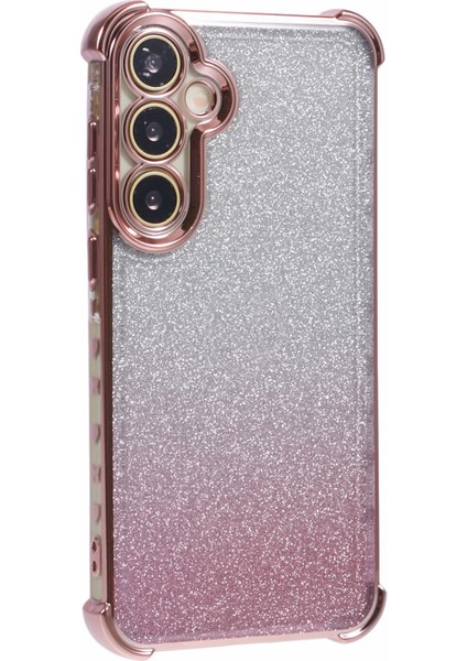 Samsung Galaxy S24 Tpu Kılıf Aşk Kalp Desenli Çerçeve Simli Telefon Kapağı-Pembe (Yurt Dışından)