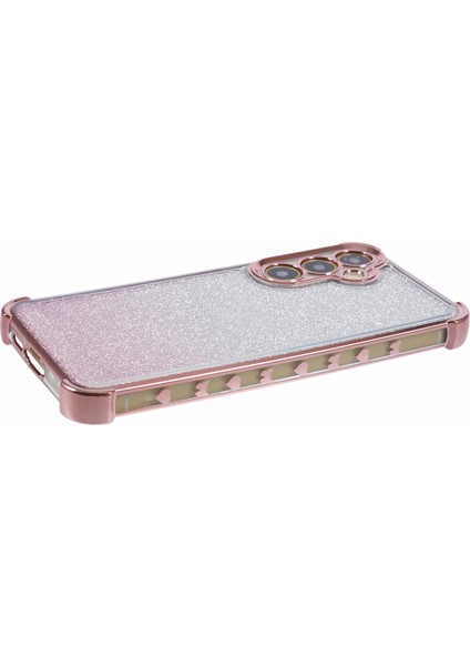 Samsung Galaxy S24 Tpu Kılıf Aşk Kalp Desenli Çerçeve Simli Telefon Kapağı-Pembe (Yurt Dışından)