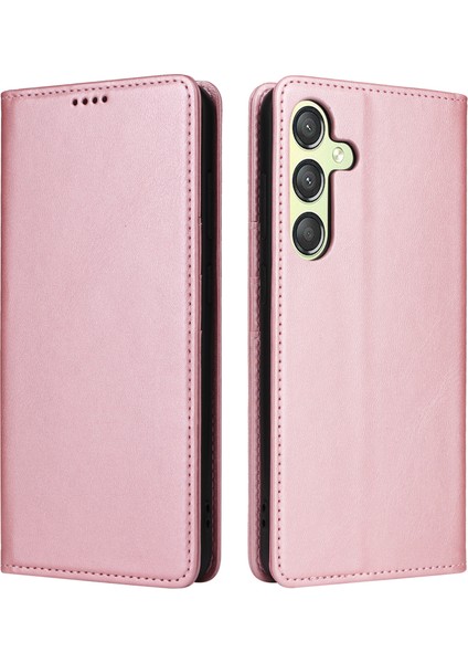 Samsung Galaxy A24 4g (162,1 x 77,6 x 8,3mm) Kılıf Standı Rfıd Engelleme Deri Telefon Kapağı-Pembe (Yurt Dışından)