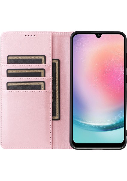 Samsung Galaxy A24 4g (162,1 x 77,6 x 8,3mm) Kılıf Standı Rfıd Engelleme Deri Telefon Kapağı-Pembe (Yurt Dışından)