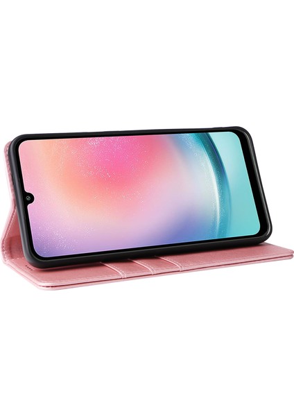 Samsung Galaxy A24 4g (162,1 x 77,6 x 8,3mm) Kılıf Standı Rfıd Engelleme Deri Telefon Kapağı-Pembe (Yurt Dışından)