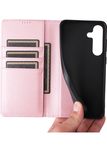 Samsung Galaxy A24 4g (162,1 x 77,6 x 8,3mm) Kılıf Standı Rfıd Engelleme Deri Telefon Kapağı-Pembe (Yurt Dışından)