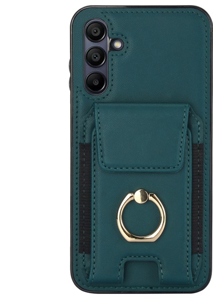Samsung Galaxy A15 4G/A15 5g Kılıf Yüzüklü Kickstand Deri+Tpu Kapaklı Kart Tutuculu-Yeşil (Yurt Dışından)