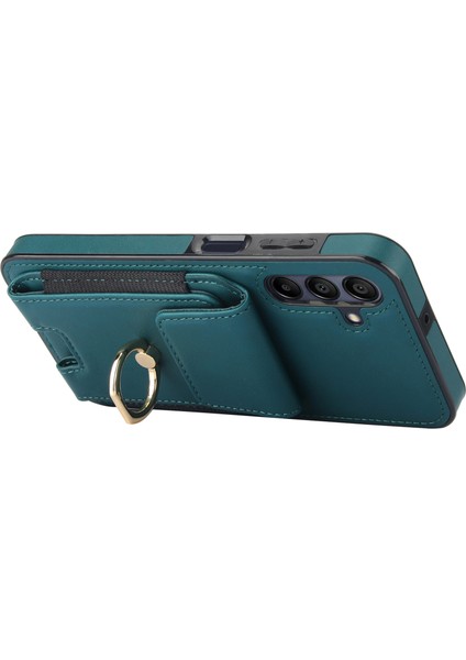 Samsung Galaxy A15 4G/A15 5g Kılıf Yüzüklü Kickstand Deri+Tpu Kapaklı Kart Tutuculu-Yeşil (Yurt Dışından)