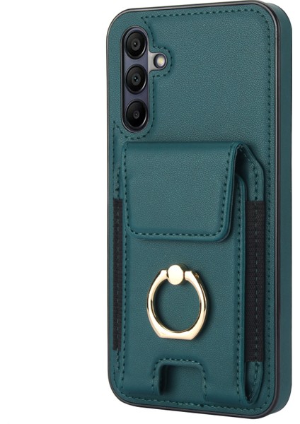 Samsung Galaxy A15 4G/A15 5g Kılıf Yüzüklü Kickstand Deri+Tpu Kapaklı Kart Tutuculu-Yeşil (Yurt Dışından)