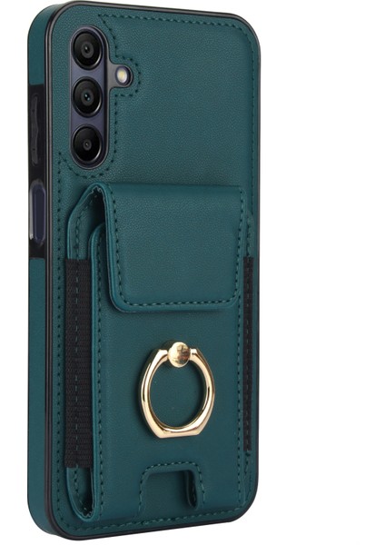 Samsung Galaxy A15 4G/A15 5g Kılıf Yüzüklü Kickstand Deri+Tpu Kapaklı Kart Tutuculu-Yeşil (Yurt Dışından)