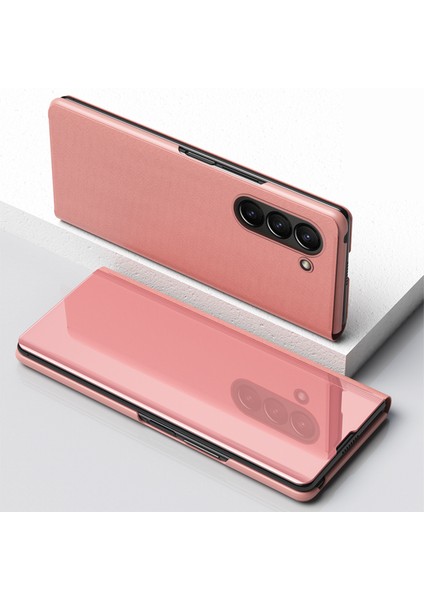 Samsung Galaxy Z Fold6 5g Kılıf Görünüm Penceresi Için Pu Deri + Pc Galvanik Telefon Kapağı-Gül Altın (Yurt Dışından)