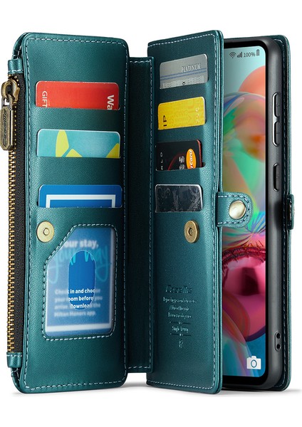 Caseme Samsung Galaxy A71 4g SM-A715 Kılıf Pu Deri Cüzdan Telefon Kılıfı Askılı-Yeşil (Yurt Dışından)