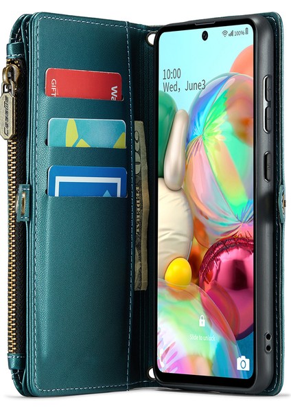 Caseme Samsung Galaxy A71 4g SM-A715 Kılıf Pu Deri Cüzdan Telefon Kılıfı Askılı-Yeşil (Yurt Dışından)
