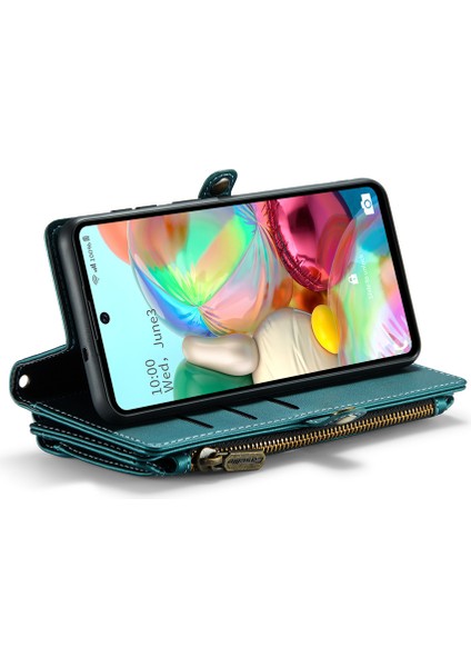 Caseme Samsung Galaxy A71 4g SM-A715 Kılıf Pu Deri Cüzdan Telefon Kılıfı Askılı-Yeşil (Yurt Dışından)