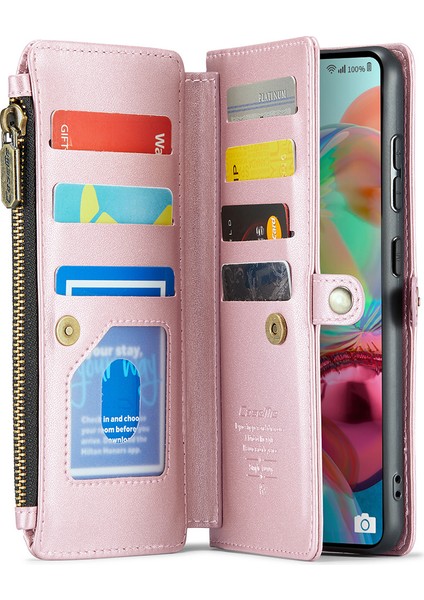 Caseme Samsung Galaxy A71 4g SM-A715 Kılıf Pu Deri Cüzdan Telefon Kılıfı Askılı-Pembe (Yurt Dışından)