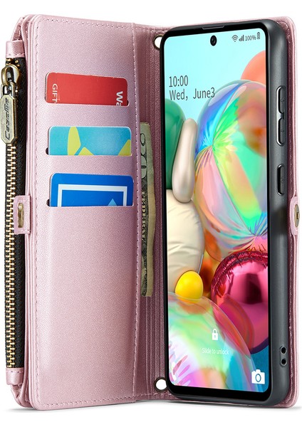 Caseme Samsung Galaxy A71 4g SM-A715 Kılıf Pu Deri Cüzdan Telefon Kılıfı Askılı-Pembe (Yurt Dışından)