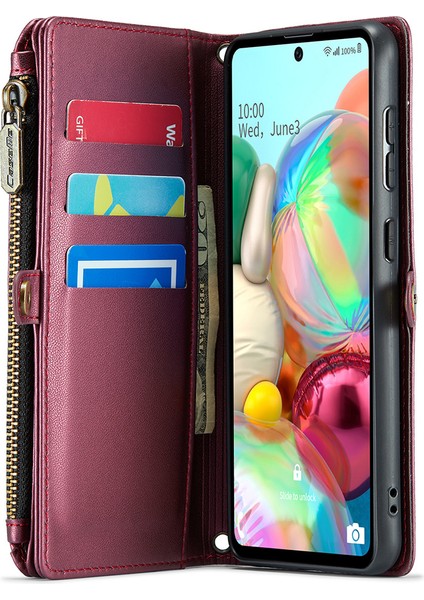 Caseme Samsung Galaxy A71 4g SM-A715 Kılıf Pu Deri Cüzdan Telefon Kılıfı Askılı-Şarap Kırmızı (Yurt Dışından)
