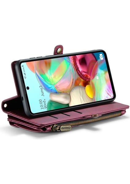 Caseme Samsung Galaxy A71 4g SM-A715 Kılıf Pu Deri Cüzdan Telefon Kılıfı Askılı-Şarap Kırmızı (Yurt Dışından)
