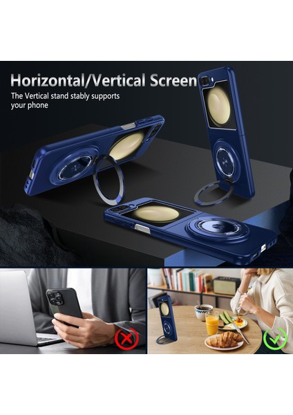 Samsung Galaxy Z Flip6 5g Manyetik Kılıf Döner Kickstand Pc Sert Telefon Kapağı-Safir (Yurt Dışından)