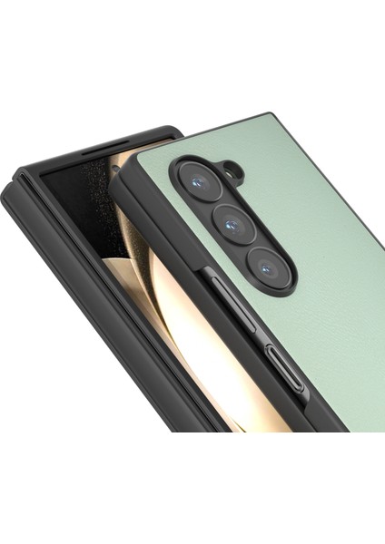 Samsung Galaxy Z Fold6 5g Kılıf Pu Deri Kaplamalı Pc Koruyucu Telefon Kapağı-Açık Yeşil (Yurt Dışından)