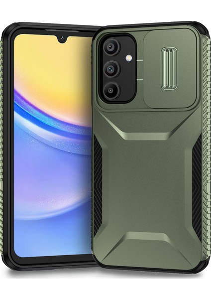 Samsung Galaxy A15 4g/5g Kılıf Pc+Tpu Darbeye Dayanıklı Telefon Kapağı Slayt Kamera Lens Koruması-Yeşil (Yurt Dışından)