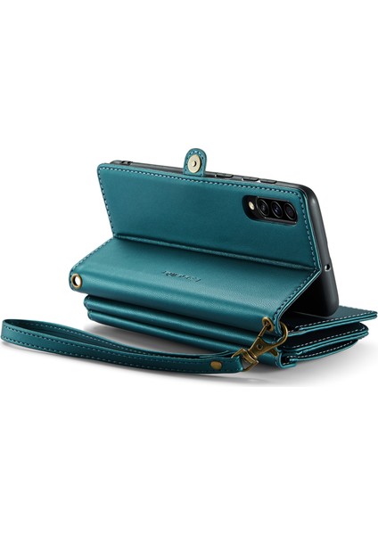 Caseme Samsung Galaxy A30S Kılıf Fermuarlı Cüzdan Deri Askılı Telefon Kılıfı-Yeşil (Yurt Dışından)