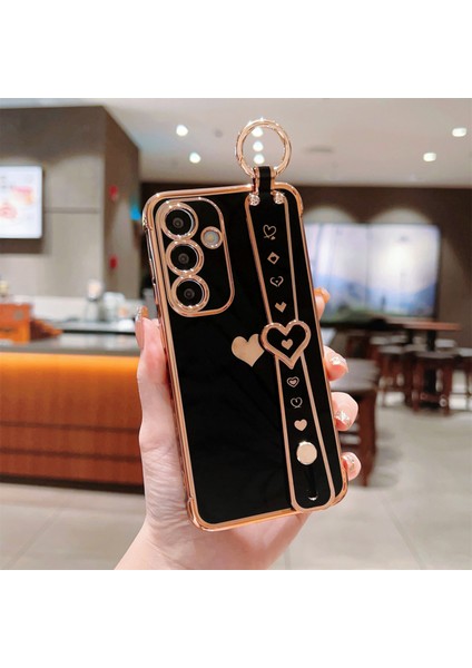 Samsung Galaxy S24+KILIF Bileklik Tpu Telefon Kılıfı Yan Kenar Küçük Aşk Desenli-Siyah (Yurt Dışından)