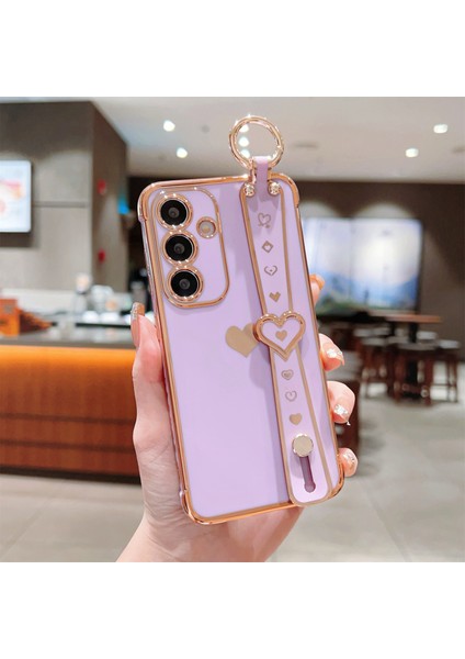 Samsung Galaxy S24+ Kılıf Bileklik Tpu Telefon Kılıfı Yan Kenar Küçük Aşk Desenli-Mor (Yurt Dışından)