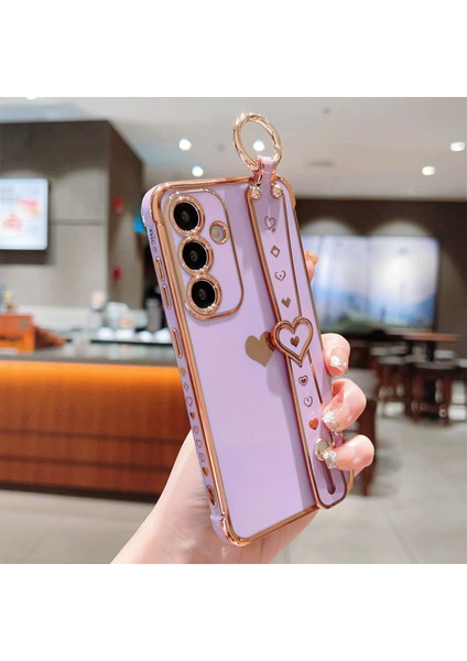 Samsung Galaxy S24+ Kılıf Bileklik Tpu Telefon Kılıfı Yan Kenar Küçük Aşk Desenli-Mor (Yurt Dışından) fırsatları