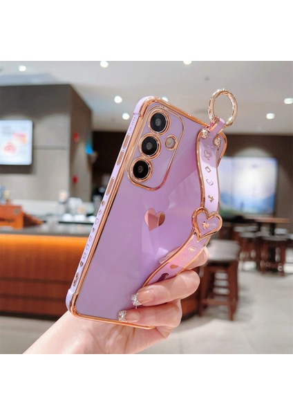 Samsung Galaxy S24+ Kılıf Bileklik Tpu Telefon Kılıfı Yan Kenar Küçük Aşk Desenli-Mor (Yurt Dışından) indirimleri
