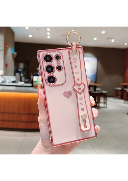 Samsung Galaxy S24 Ultra Kılıf Love Hearts Tasarım Tpu Telefon Kılıfı Bileklik Kickstand-Pembe (Yurt Dışından)