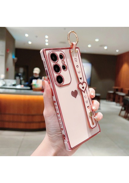 Samsung Galaxy S24 Ultra Kılıf Love Hearts Tasarım Tpu Telefon Kılıfı Bileklik Kickstand-Pembe (Yurt Dışından)