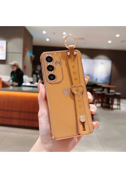 Samsung Galaxy S24+ Kılıf Bileklik Tpu Telefon Kapağı Yan Kenar Küçük Aşk Desenli-Kahverengi (Yurt Dışından)