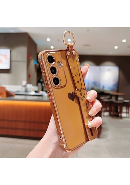 Samsung Galaxy S24+ Kılıf Bileklik Tpu Telefon Kapağı Yan Kenar Küçük Aşk Desenli-Kahverengi (Yurt Dışından) fırsatları