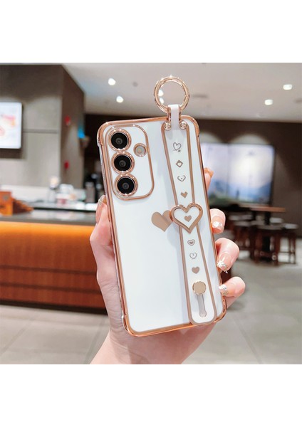 Samsung Galaxy S24+ Kılıf Bileklik Tpu Telefon Kapağı Yan Kenar Küçük Aşk Desenli-Fildişi Beyaz (Yurt Dışından)