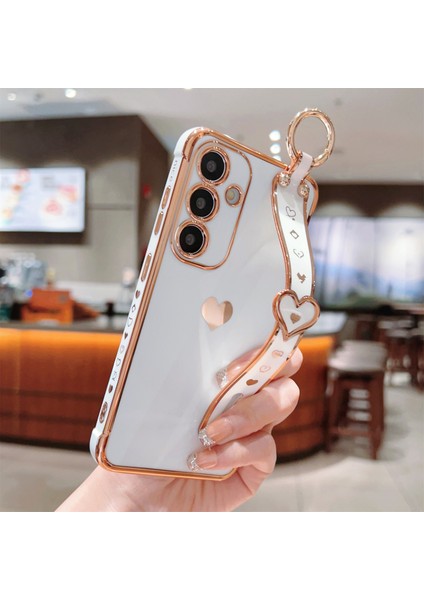 Samsung Galaxy S24+ Kılıf Bileklik Tpu Telefon Kapağı Yan Kenar Küçük Aşk Desenli-Fildişi Beyaz (Yurt Dışından) modelleri