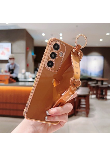 Samsung Galaxy S24+ Kılıf Bileklik Tpu Telefon Kapağı Yan Kenar Küçük Aşk Desenli-Kahverengi (Yurt Dışından) indirimleri