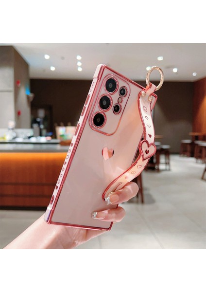 Samsung Galaxy S24 Ultra Kılıf Love Hearts Tasarım Tpu Telefon Kılıfı Bileklik Kickstand-Pembe (Yurt Dışından)