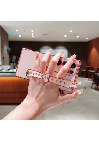 Samsung Galaxy S24 Ultra Kılıf Love Hearts Tasarım Tpu Telefon Kılıfı Bileklik Kickstand-Pembe (Yurt Dışından)