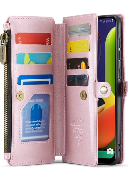 Caseme Samsung Galaxy A30S Kılıf Fermuarlı Cüzdan Deri Askılı Telefon Kılıfı-Pembe (Yurt Dışından)